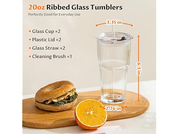 VA1KENE 20oz Glass Iced Coffee Cups, 2pk