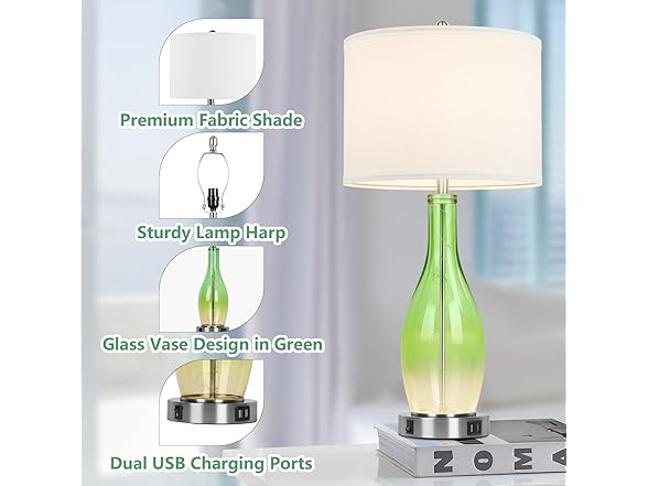 BesLowe Tall Glass Table Lamps Set of 2