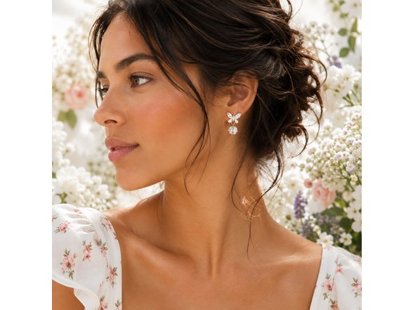 18K Gold Butterfly CZ Drop Earrings