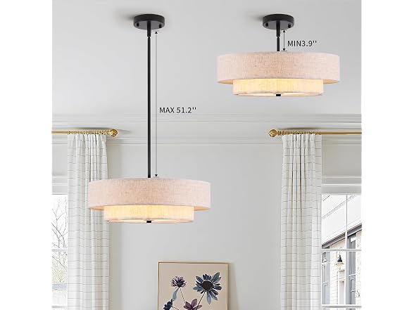Prayou 17.7in 2-Layer Drum Chandelier