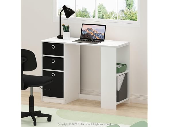Furinno Jaya Desk, 39.4" Wide Gaming Desk with Drawer Bins