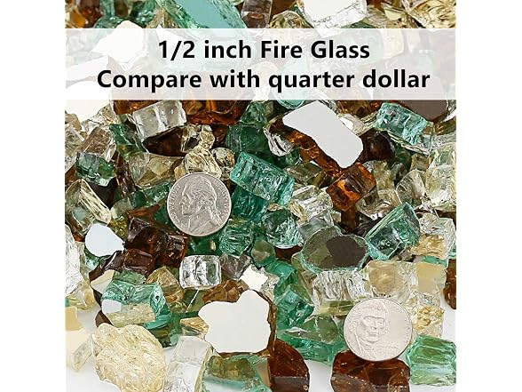 Grisun Fire Glass Mixed Color for Fire Pit, 1/2 Inch 10lbs