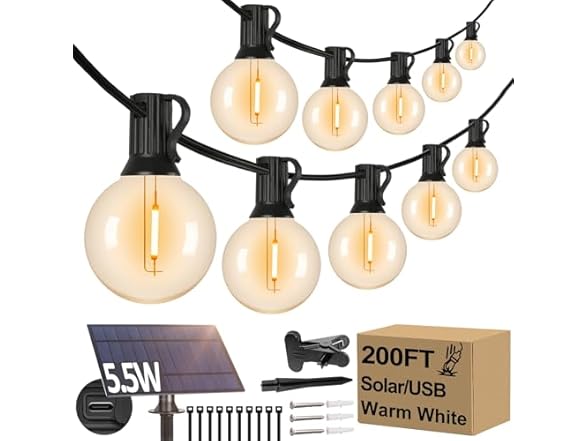 Lakumu 200FT(2 x100FT) G40 Solar String Lights