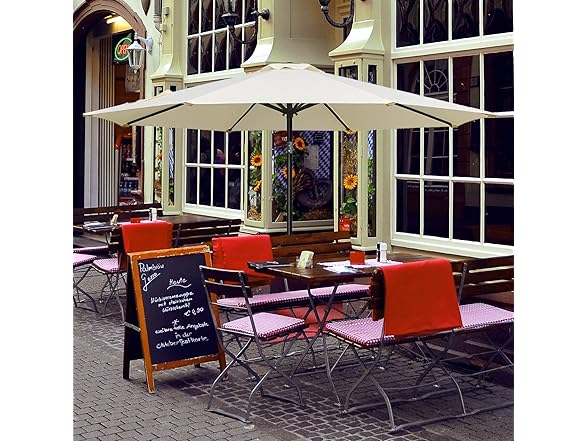 YSSOA 9' Patio Umbrella with 8 Sturdy Ribs, Beige