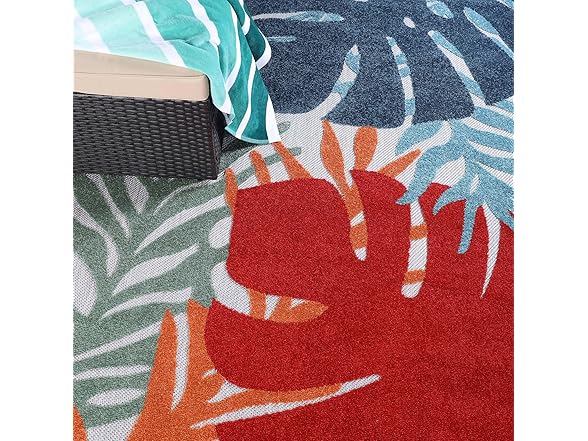 Superior Modern Tropical Leaves Coastal Indoor Outdoor Rug