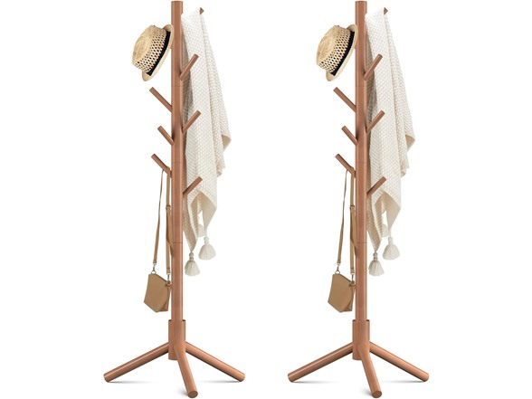 Wooden Coat Rack Stand With 8 Hooks