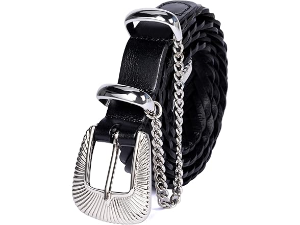 HOLMANSE Women Black Belt Western Buckle