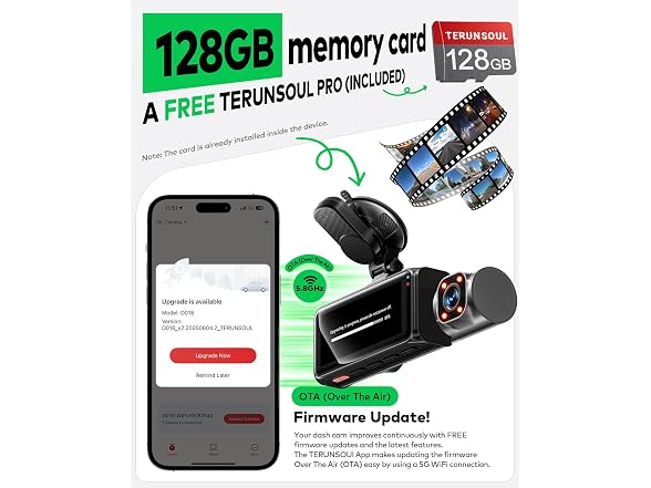 TERUNSOUl 3-Channel Dash Cam Free 128GB