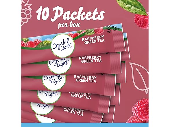10CT Crystal Light Raspberry Green Tea Packets