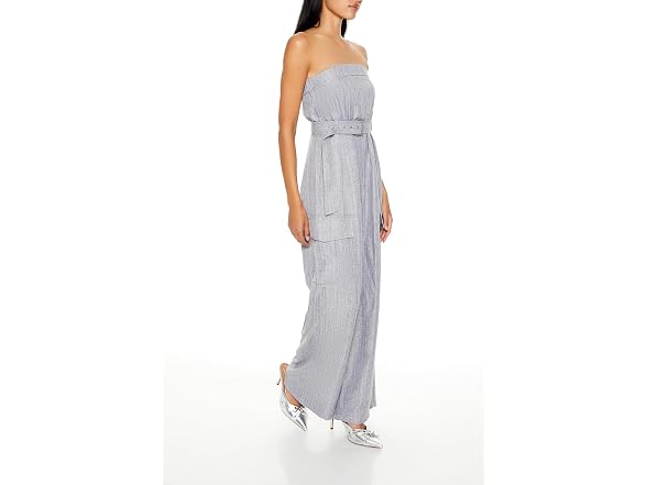 Forever 21 (M) Belted Pinstriped Cargo Jumpsuit