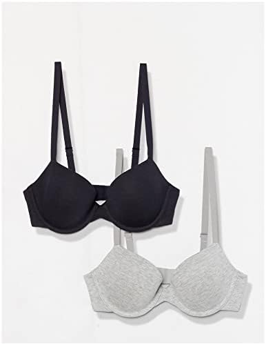 Amazon Essentials Women's Demi Cup Cotton Bra, Pack of 2, Grey Heather/Navy, 36D