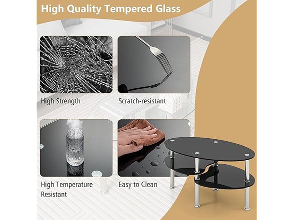 Giantex Oval Glass Coffee Table - 3-Tier