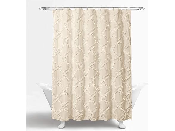 Lush Decor, Ivory/Pale Yellow Ruffle Diamond Shower Curtain