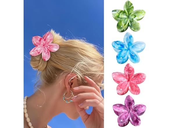 (4 ct) SHINLEA Flower Claw Clips, Hawaiian Plumeria Flower
