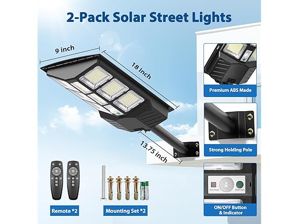Bosceos 2-Pack 6000W Solar Street Lights Outdoor