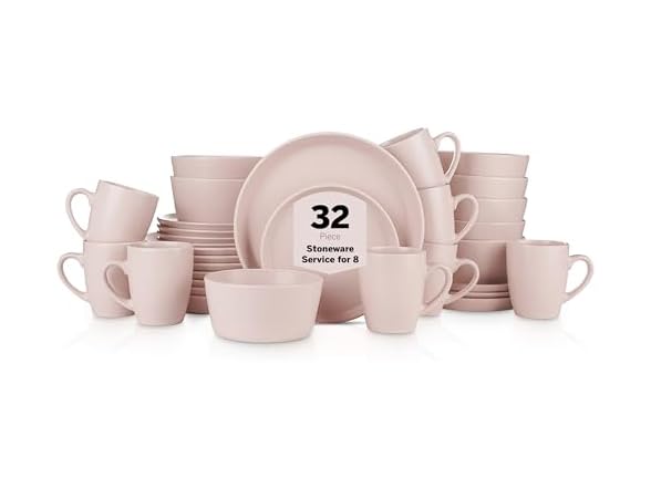 Stone Lain 32-Piece Dinnerware Set, Pink