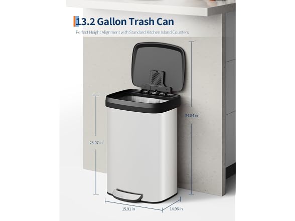 13.2 Gal/50L Stainless Steel Trash Can with Soft-Close