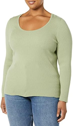 Amazon Essentials Women's Long-Sleeve Sweater Fine Gauge Stretch Scoop Neck, Available in Plus Sizes, Light Sage Green, Medium
