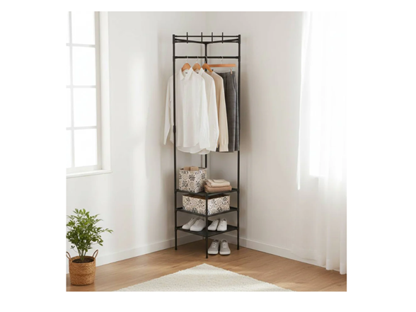 3-Tier Corner Clothing and Shoe Storage Organizer Rack