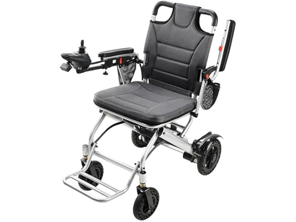 Goldseason 330lb Bearing Portable Electric Wheelchair for Adults & Seniors – 33lbs Lightweight Electric Wheelchair, Side Pockets for Essentials, Airline Approved for Travel, Silver-Gray (Open Box)