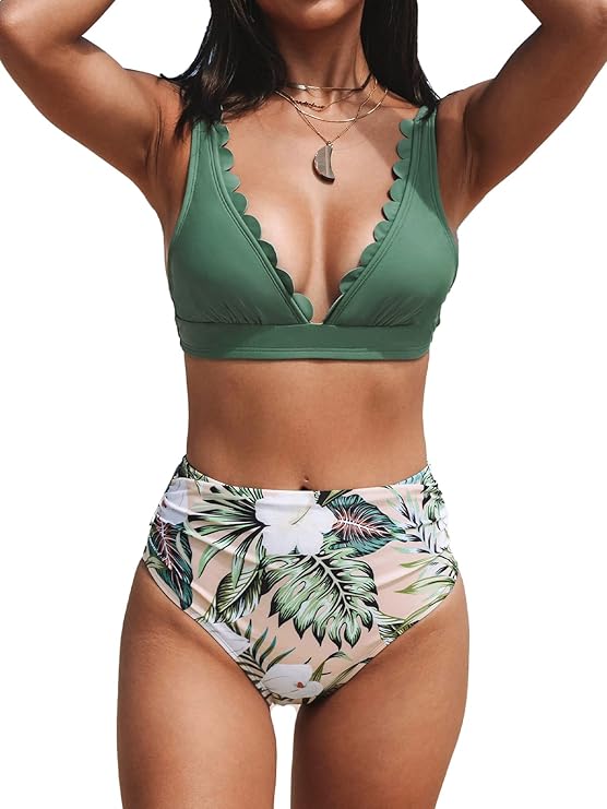 CUPSHE Two Piece Scallop Top Swimsuit - Gallery 10