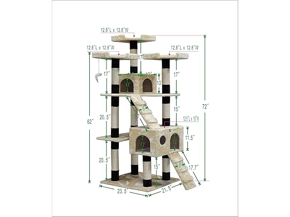 Go Pet Club 72" Cat Tree Tower w/ Condos