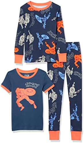 Amazon Essentials Disney | Marvel | Star Wars Baby Boys' Snug-Fit Cotton Pajama Sleepwear Sets, Marvel Captain America, 12 Months