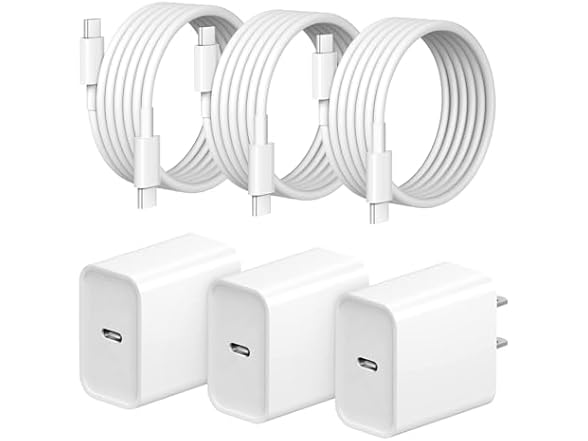 (3 PACK) STAMISH 20W USB-C Charger Block & 6FT Cables