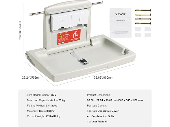Wall-Mounted Baby Changing Station, Horizontal