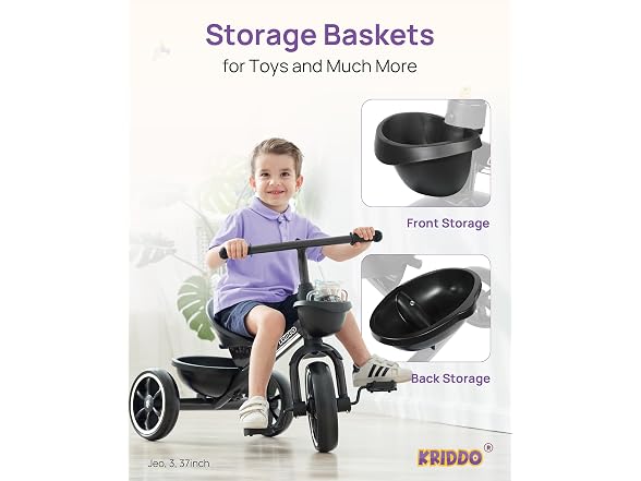 Kriddo Kids Tricycle with Basket, Black