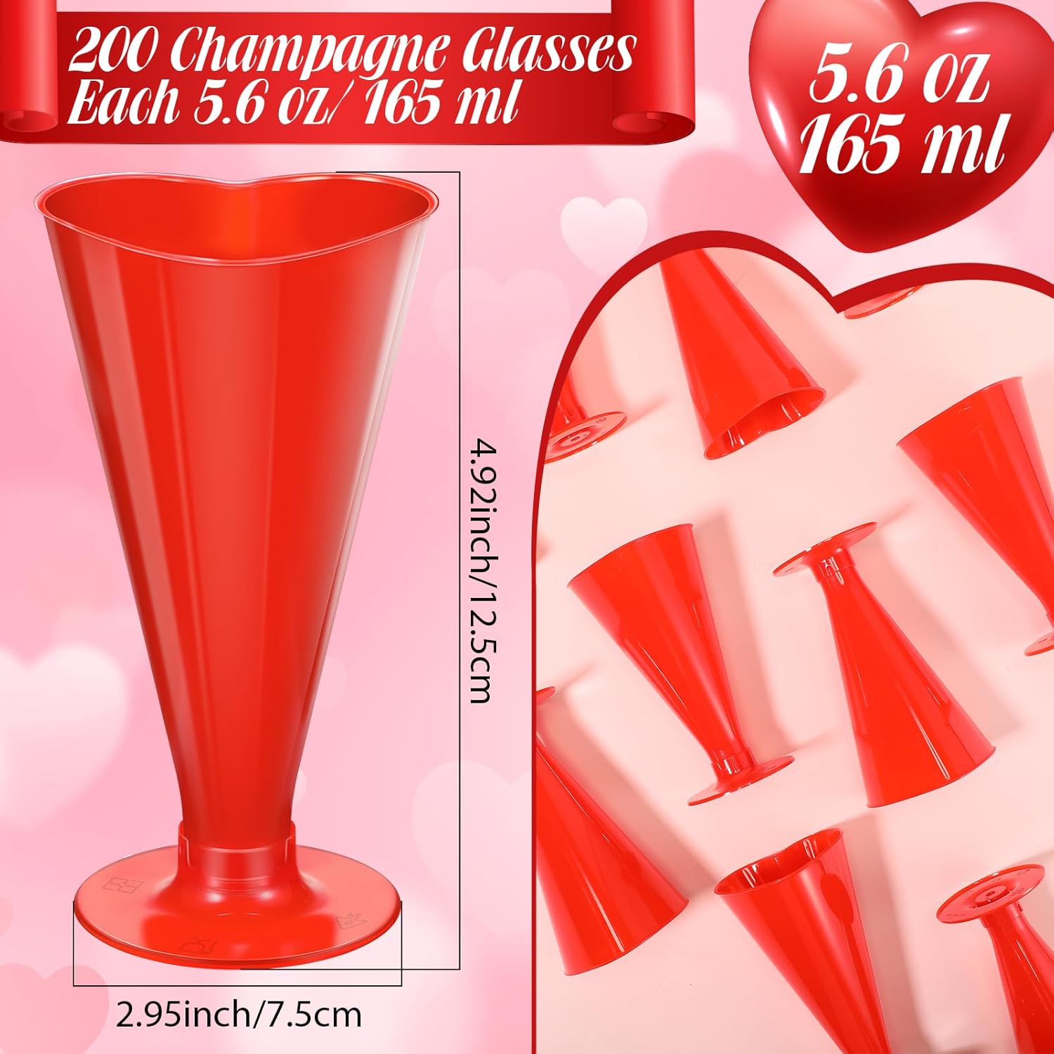 100 Pcs Heart Shaped Champagne Flutes - Gallery 6