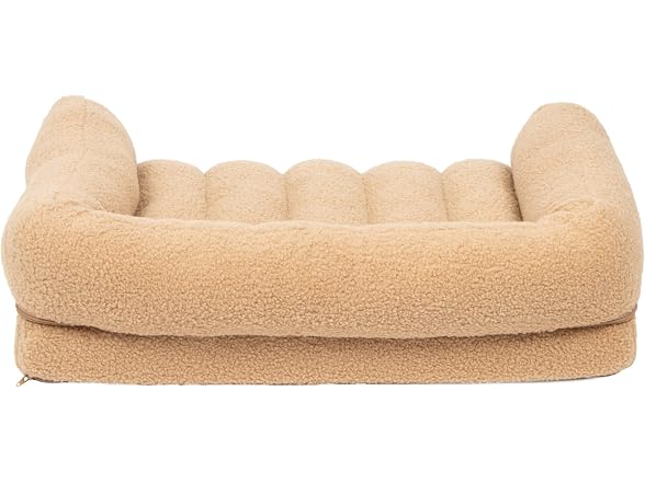SportPet Medium Sherpa Bolster Couch Pet Bed, Tan
