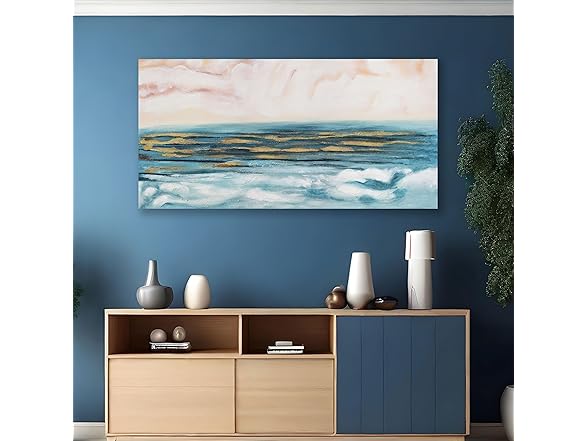 AERART Canvas Wall Art Blue Gold Coast