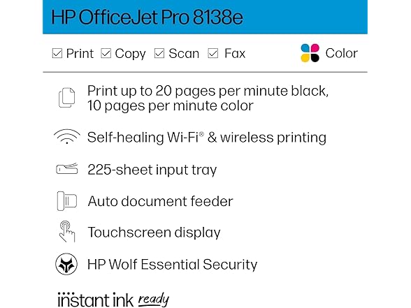 HP OfficeJet Pro 8138e Color Printer