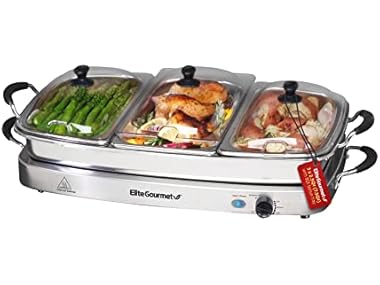 $39.99, Was $89.99, 55% Off! Elite Gourmet Triple 3 x 2.5 Quart Trays Buffet Server 7.5 Qt dealfomo