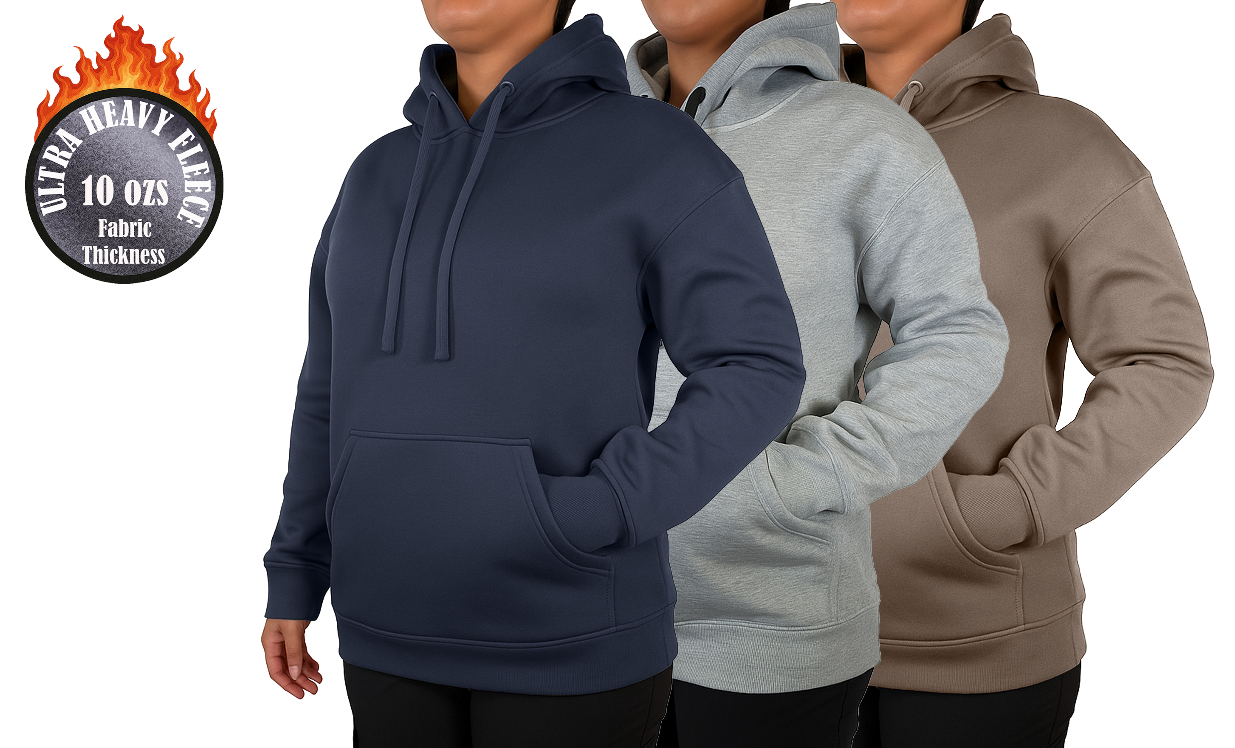 3Pk Womens Heavyweight Fleece-Lined Pullover Hoodie - Gallery 10