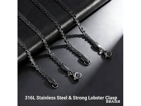 Black Stainless Flat Link Chain, 22"