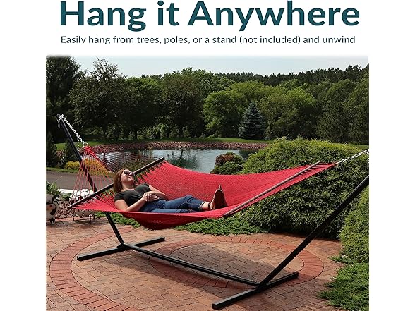 Sunnydaze Soft-Spun Polyester Rope Double Hammock- Red