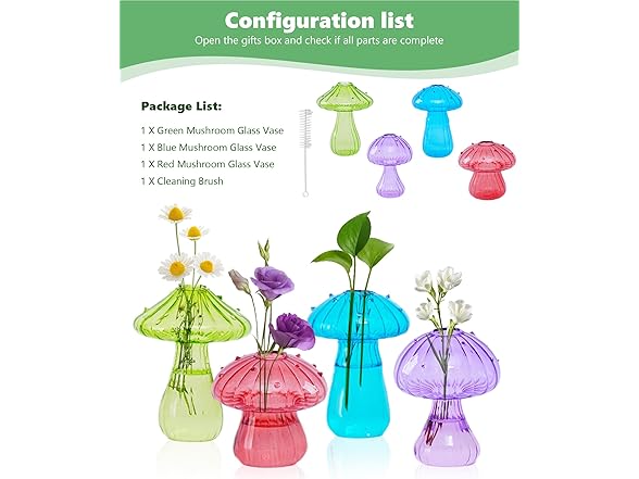 4 Pack Mushroom Glass Plant Terrarium