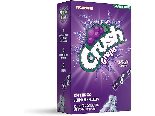 12PK Crush Grape Flavored Powder Drink Mix, 6 Pieces