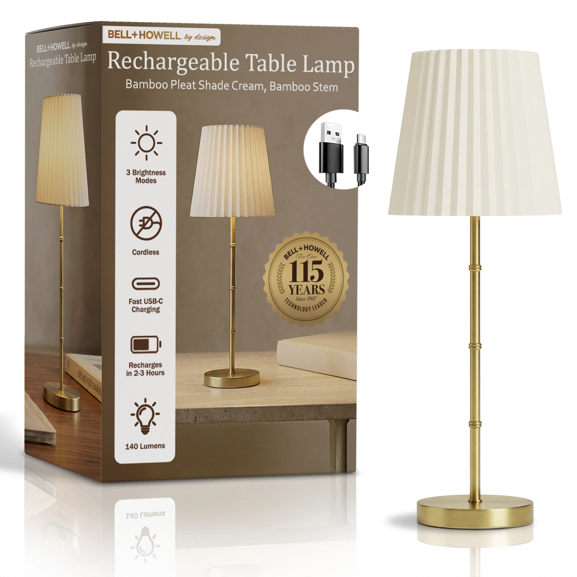 Bamboo Stem Pleated Shade Cream Lamp - Gallery 12