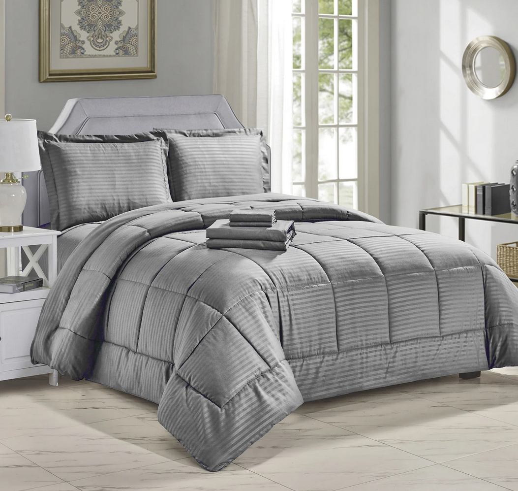 Luxury Home 8PC Down Alt Stripes Comforter Set - Gallery 7