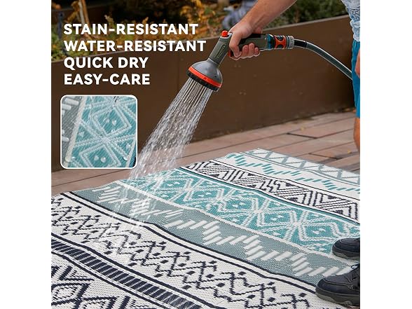 STRICKLANDHOME Outdoor Rug, Blue & Grey