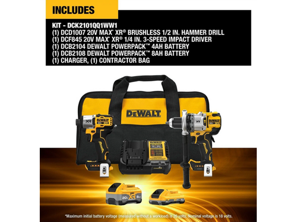 DEWALT DCK2101QQ1WW1 20V MAX XR Brushless Drill Driver Kit