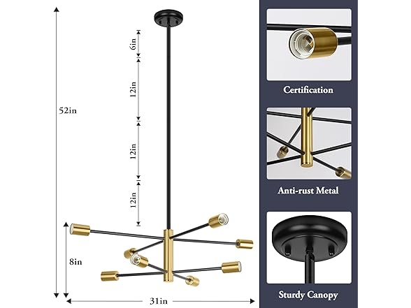 BesLowe 8-Light Modern Sputnik Chandelier