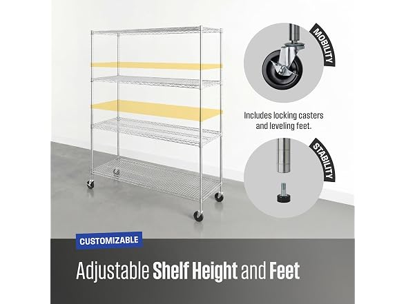 SafeRacks NSF 4-Tier Steel Wire Rack w/Wheels (18"x60"x72")