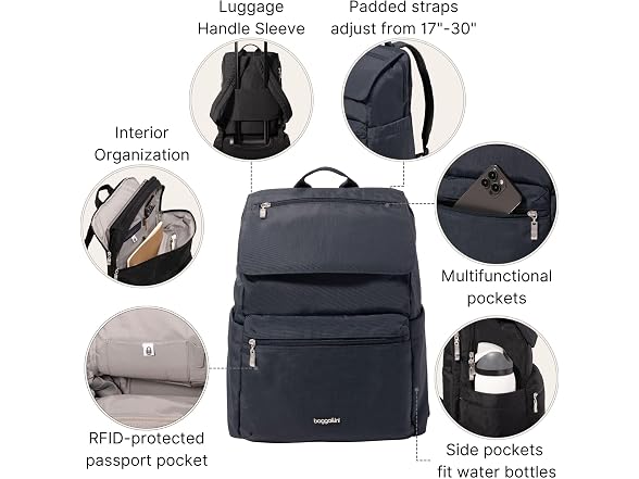 Baggallini Flap Laptop Backpack - 15"x11" Charcoal
