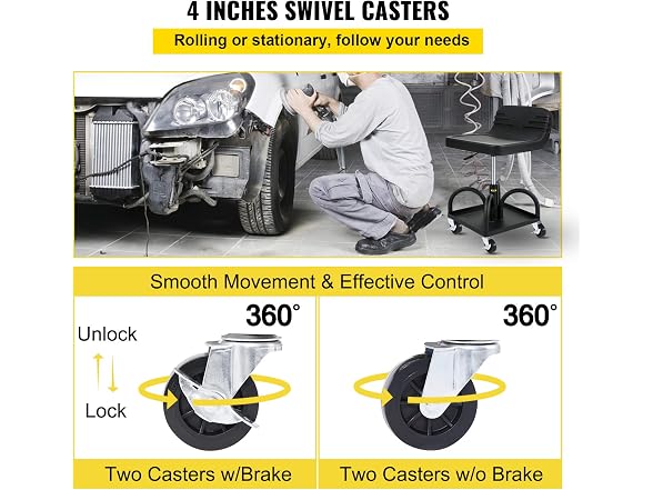 Rolling Garage Stool, 300LBS Capacity 15.7in