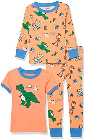 Amazon Essentials Disney | Marvel | Star Wars Toddler Boys' Snug-Fit Cotton Pajama Sleepwear Sets, Pack of 3, 3-piece Toy Story Rex Set, 2T
