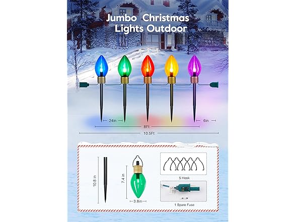 Christmas Lights Jumbo C9 Outdoor Lawn Decorations, 2 Pack